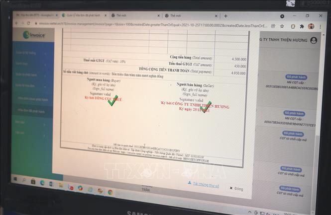 Hóa đơn điện tử. Ảnh minh họa: Thanh Vân/TTXVN