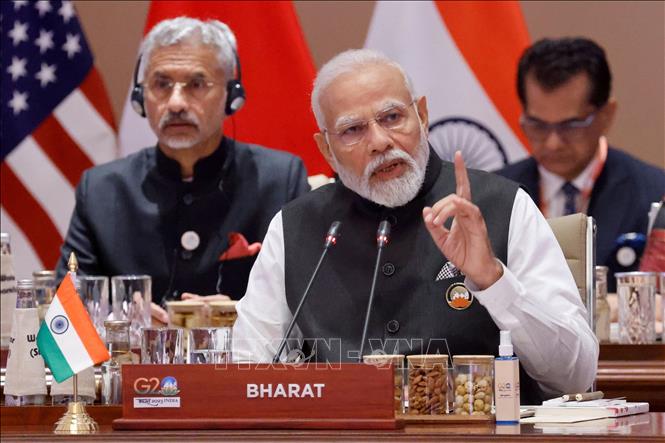 Thủ tướng Ấn Độ Narendra Modi phát biểu tại Hội nghị thượng đỉnh G20 ở New Delhi, Ấn Độ, ngày 9-9-2023. Ảnh minh họa: AFP/TTXVN