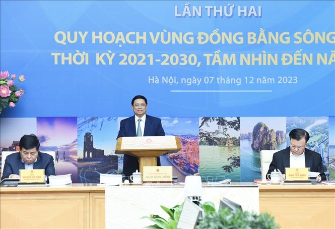 Thủ tướng Phạm Minh Chính chủ trì Hội nghị Hội đồng điều phối vùng Đồng bằng sông Hồng. Ảnh: Dương Giang-TTXVN