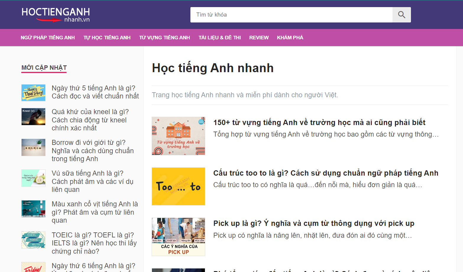 Hoctienganhnhanh.vn, trang chia sẻ tài liệu tiếng Anh chuẩn nhất