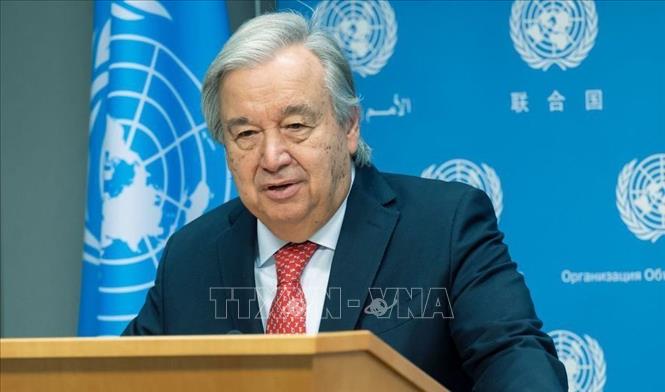 Tổng thư ký Liên hợp quốc António Guterres công bố Thông điệp Năm mới 2024. Ảnh: TTXVN phát