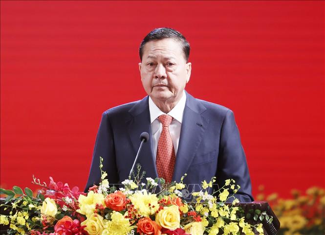 Kỷ niệm 45 năm Ngày chiến thắng chiến tranh bảo vệ biên giới Tây Nam Phó Thủ tướng thứ nhất Chính phủ Hoàng gia Campuchia Neth Savoeun phát biểu tại buổi lễ. Ảnh: Thống Nhất/TTXVN