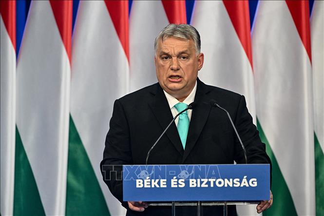 Thủ tướng Hungary Viktor Orban phát biểu tại Budapest ngày 18-2-2023. Ảnh: AFP/TTXVN
