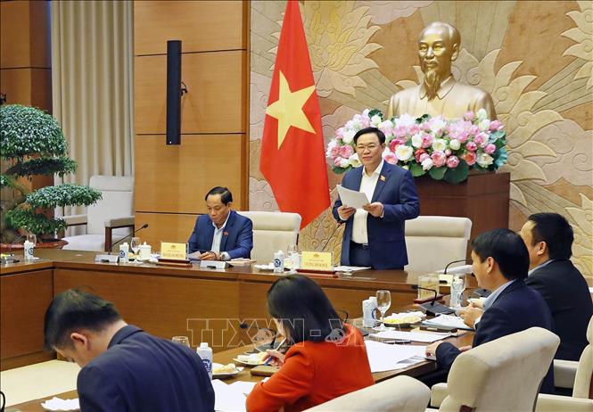 Sẽ tổ chức Cuộc vận động sáng tác ca khúc về đề tài Quốc hội và Hội đồng nhân dân Chủ tịch Quốc hội Vương Đình Huệ phát biểu chỉ đạo. Ảnh: Nhan Sáng/TTXVN