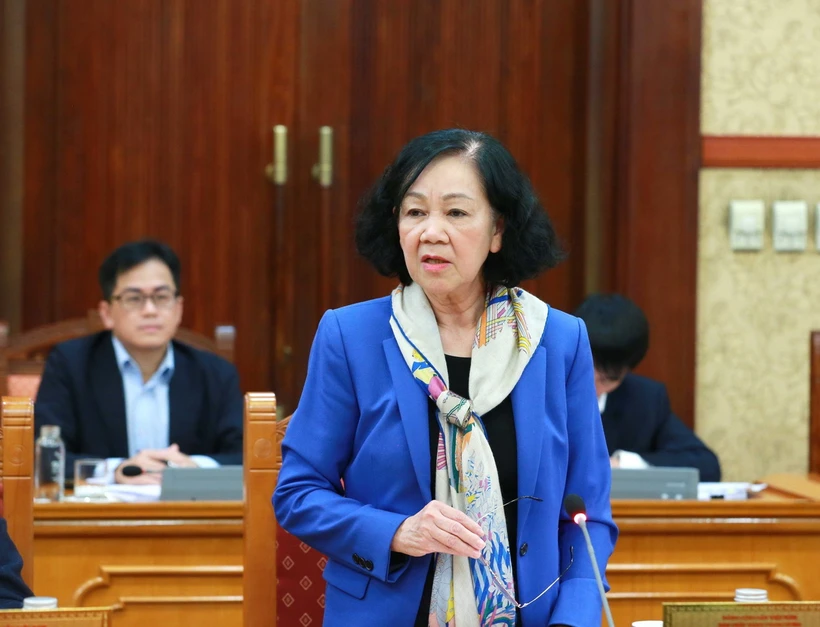 Thường trực Ban Bí thư chủ trì giao ban với các Ban cán sự Đảng ở Trung ương Thường trực Ban Bí thư Trương Thị Mai phát biểu chỉ đạo hội nghị. (Ảnh: Phương Hoa/TTXVN)