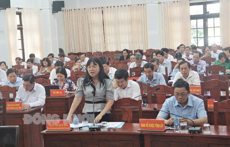 Hội nghị triển khai, quán triệt Quy định số 117-QĐ/TW, Quy định số 131-QĐ/TW của Bộ Chính trị Phó Vụ trưởng - Vụ địa bàn VIII cơ quan Ủy ban Kiểm tra Trung ương Trần Thị Kim Hoa phát biểu tại hội nghị.