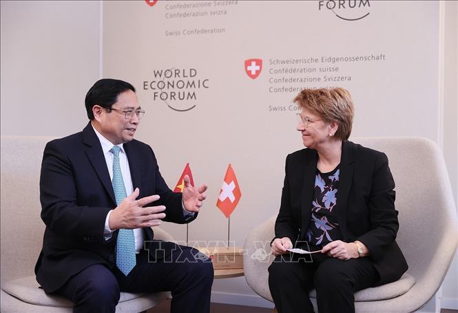 Thủ tướng Phạm Minh Chính hội kiến Tổng thống Thụy Sĩ và Tổng thư ký UNCTAD Thủ tướng Phạm Minh Chính gặp Tổng thống Liên bang Thụy Sĩ Viola Amherd. Ảnh: Dương Giang/TTXVN