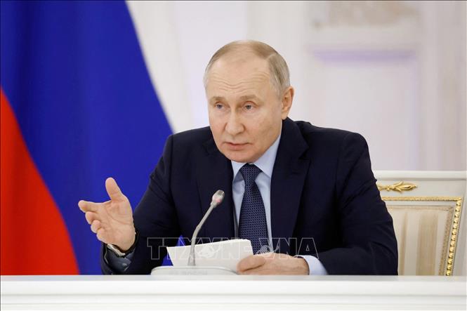 Tổng thống Nga Vladimir Putin phát biểu trong cuộc họp ở Moskva ngày 27-12-2023. Ảnh: AFP/TTXVN