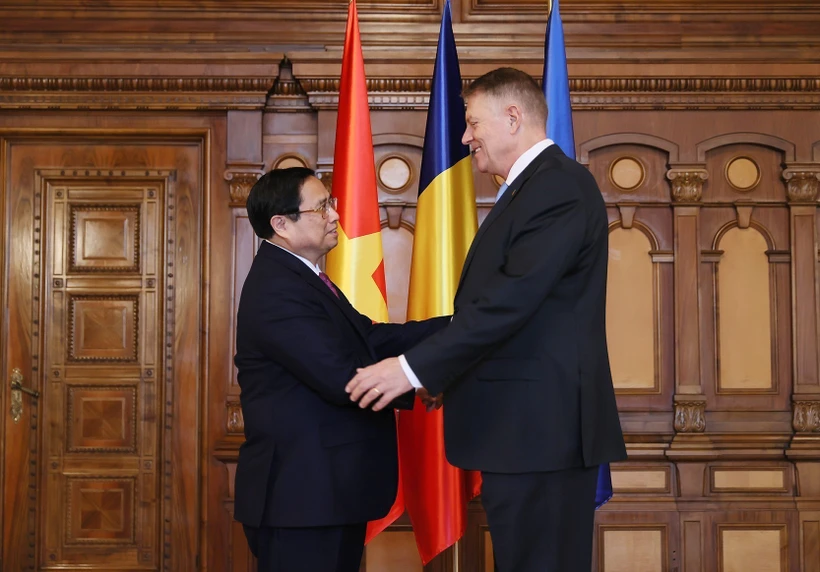 Thủ tướng Phạm Minh Chính hội kiến Tổng thống Romania Klaus Iohannis Thủ tướng Phạm Minh Chính hội kiến Tổng thống Romania Klaus Iohannis. Ảnh: Dương Giang/TTXVN