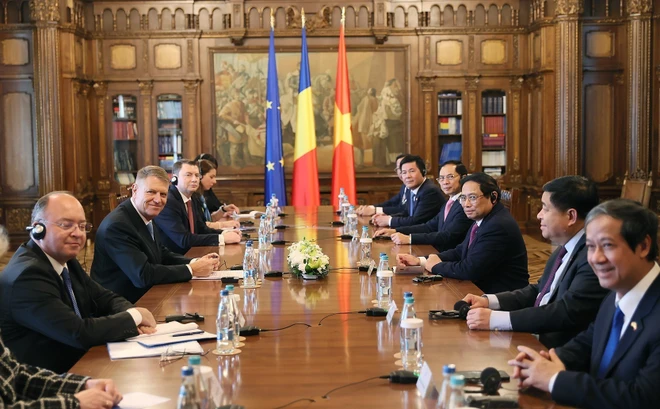 Thủ tướng Phạm Minh Chính hội kiến Tổng thống Romania Klaus Iohannis Thủ tướng Phạm Minh Chính hội kiến Tổng thống Romania Klaus Iohannis. Ảnh: Dương Giang/TTXVN