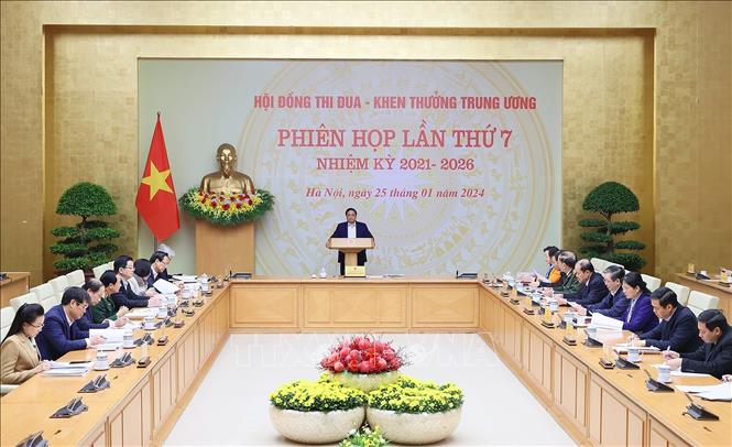 Thủ tướng Phạm Minh Chính chủ trì Phiên họp lần thứ 7 Hội đồng Thi đua - Khen thưởng Trung ương. Ảnh: Dương Giang/TTXVN