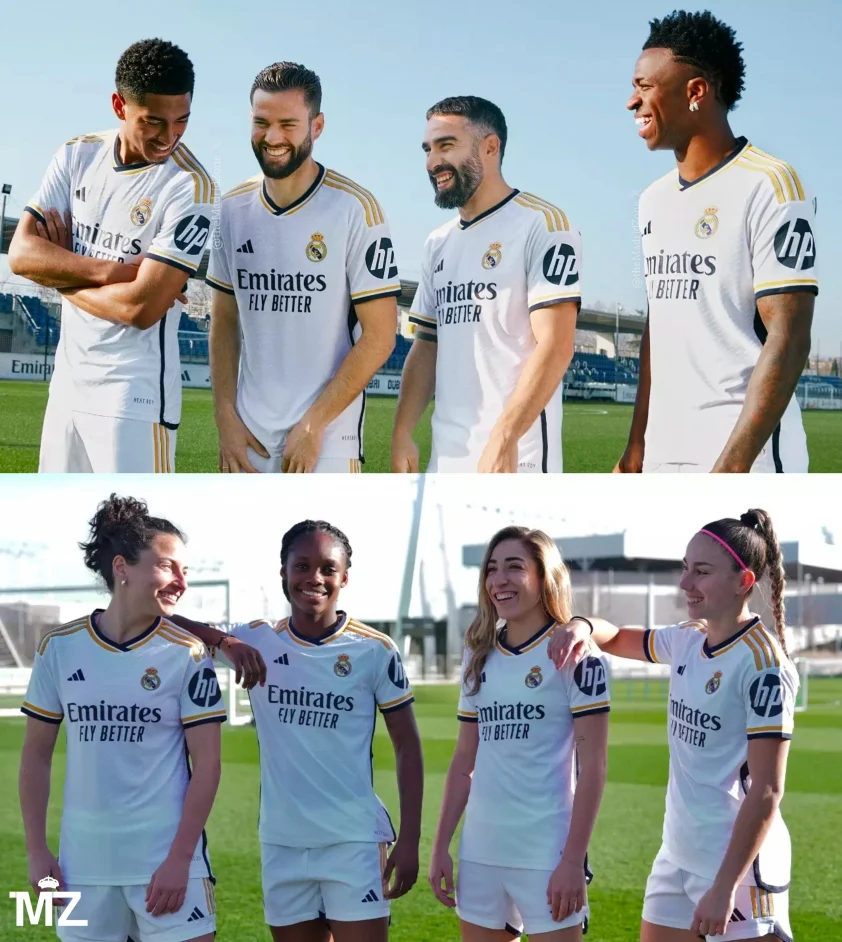 Real Madrid chốt hợp đồng lịch sử CLB Dàn sao Real Madrid trong bộ áo đấu có in nhà tài trợ mới ở cánh tay. Ảnh: Real Madrid.
