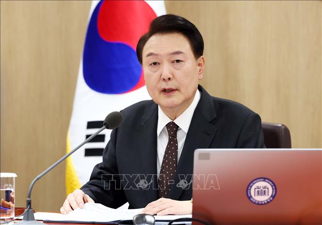 Tổng thống Hàn Quốc Yoon Suk Yeol phát biểu tại cuộc họp nội các ở Seoul ngày 16-1-2024. Ảnh tư liệu: Yonhap/TTXVN