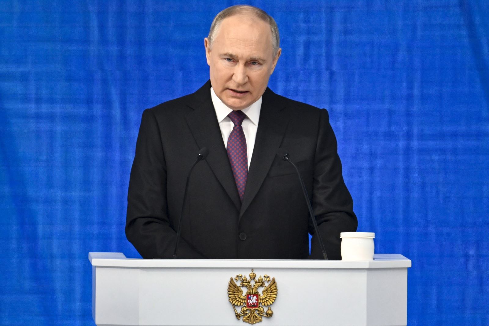 Tổng thống Nga Vladimir Putin trình bày Thông điệp liên bang trước Quốc hội ở Moskva ngày 29-2-2024. Ảnh: AFP/TTXVN