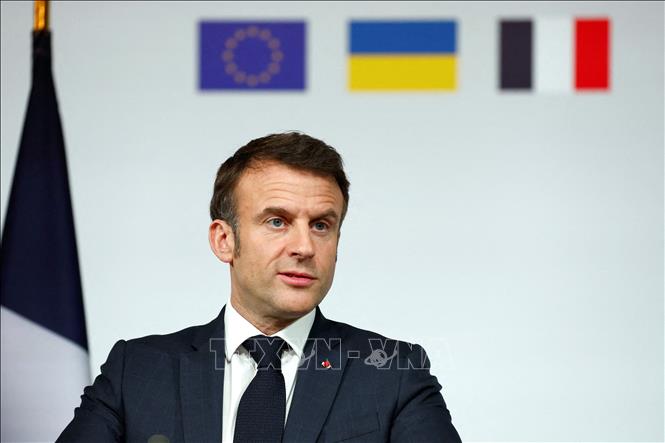 Tổng thống Pháp Emmanuel Macron trong cuộc họp báo ở Paris ngày 26-2-2024. Ảnh: AFP/TTXVN