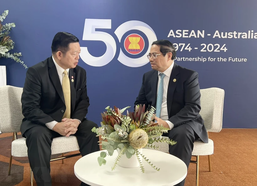 Thủ tướng Phạm Minh Chính gặp Tổng Thư ký ASEAN Kao Kim Hourn. Ảnh: Dương Giang/TTXVN