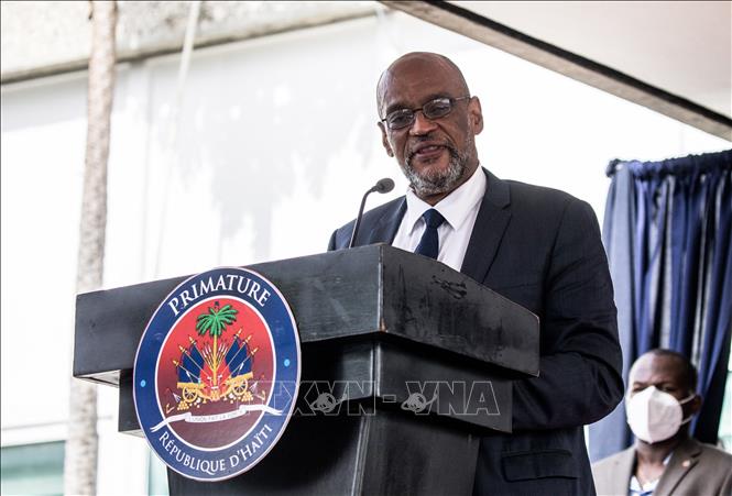 Thủ tướng Haiti Ariel Henry phát biểu tại lễ nhậm chức ở Port-au-Prince, ngày 20-7-2021. Ảnh: AFP/TTXVN