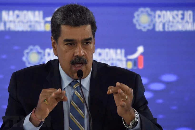 Tổng thống Venezuela Nicolas Maduro phát biểu tại một cuộc họp ở Caracas, ngày 21-9-2023. Ảnh: AFP/TTXVN