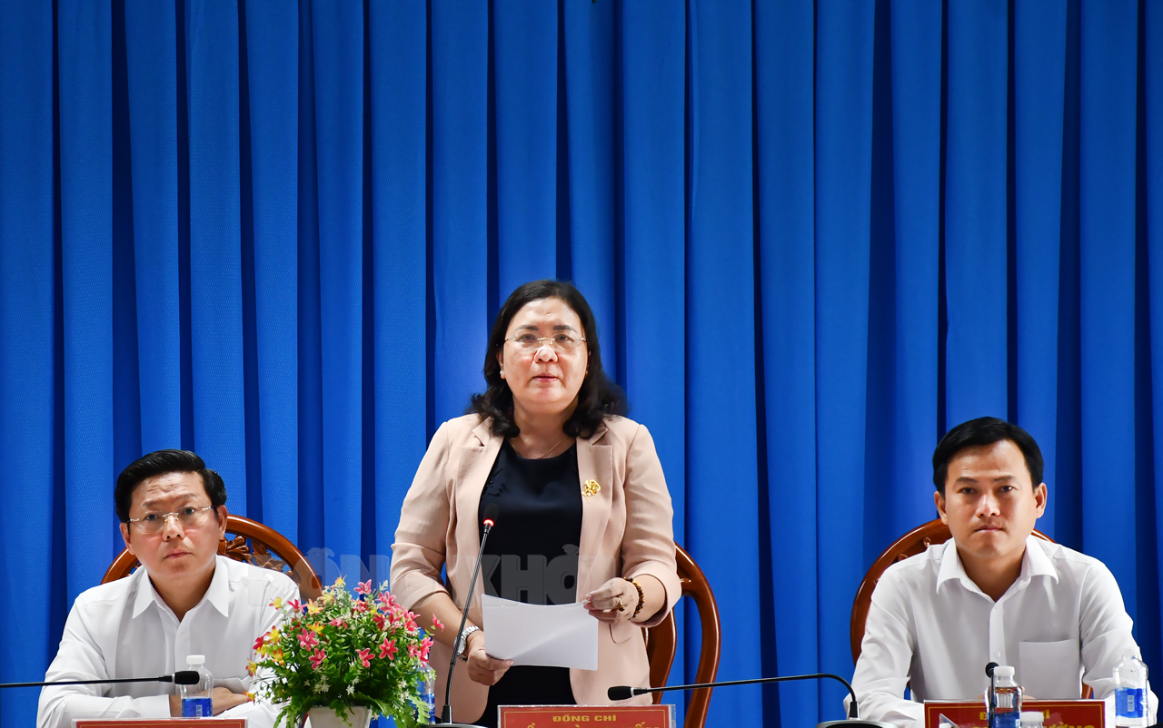 Quyền Bí thư Tỉnh ủy - Chủ tịch HĐND tỉnh Hồ Thị Hoàng Yến phát biểu tại buổi làm việc.