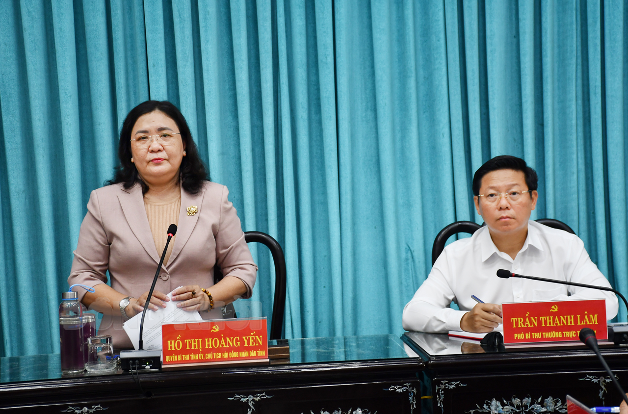 Quyền Bí thư Tỉnh ủy - Chủ tịch HĐND tỉnh Hồ Thị Hoàng Yến kết luận buổi làm việc.