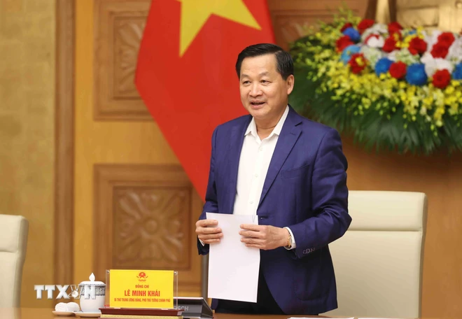 Chuyên gia đồng tình đề xuất bỏ cơ chế Nhà nước độc quyền sản xuất vàng miếng Phó thủ tướng Lê Minh Khái, Chủ tịch Hội đồng Tư vấn chính sách tài chính, tiền tệ quốc gia phát biểu. Ảnh: An Đăng/TTXVN