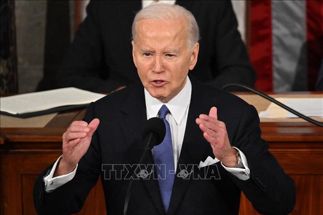 Bầu cử Mỹ 2024: Tổng thống Biden tung 'chiêu thức' mới lôi kéo cử tri đảng Cộng hòa Tổng thống Mỹ Joe Biden phát biểu tại Washington, DC ngày 7-3-2024. Ảnh: AFP/TTXVN