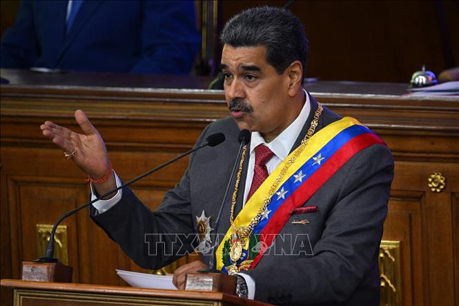 Tổng thống Venezuela Nicolas Maduro Moros phát biểu trước Quốc hội tại Caracas ngày 15-1-2024. Ảnh: AFP/TTXVN