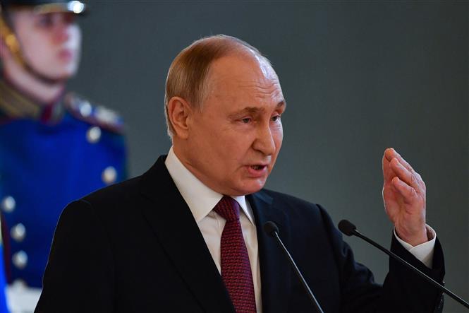 Tổng thống Nga Vladimir Putin phát biểu tại Điện Kremlin ngày 20-3-2024. Ảnh: AFP/TTXVN