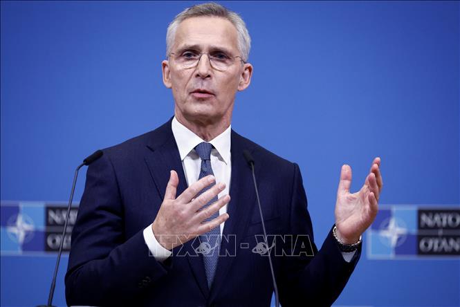 Tổng thư ký NATO Jens Stoltenberg phát biểu tại cuộc họp báo ở Brussels, Bỉ, ngày 3-4-2024. Ảnh: AFP/TTXVN