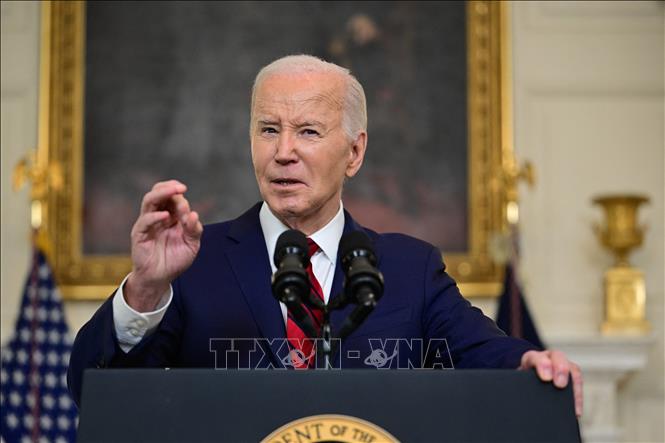 Tổng thống Mỹ Joe Biden phát biểu sau tại Nhà Trắng, Washington DC., ngày 24-4-2024. Ảnh: AFP/TTXVN