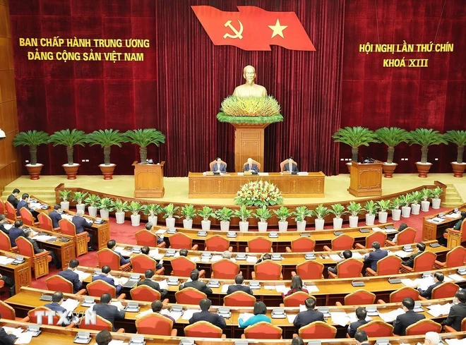 Ngày làm việc thứ nhất Hội nghị Trung ương 9 khóa XIII Phiên khai mạc Hội nghị Trung ương lần thứ chín, khóa XIII. Ảnh: Trí Dũng/ TTXVN