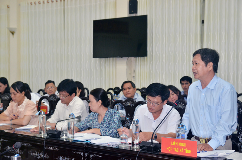 Chủ tịch Liên minh HTX tỉnh Nguyễn Thanh Phương nêu những hạn chế trong triển khai thực hiện.