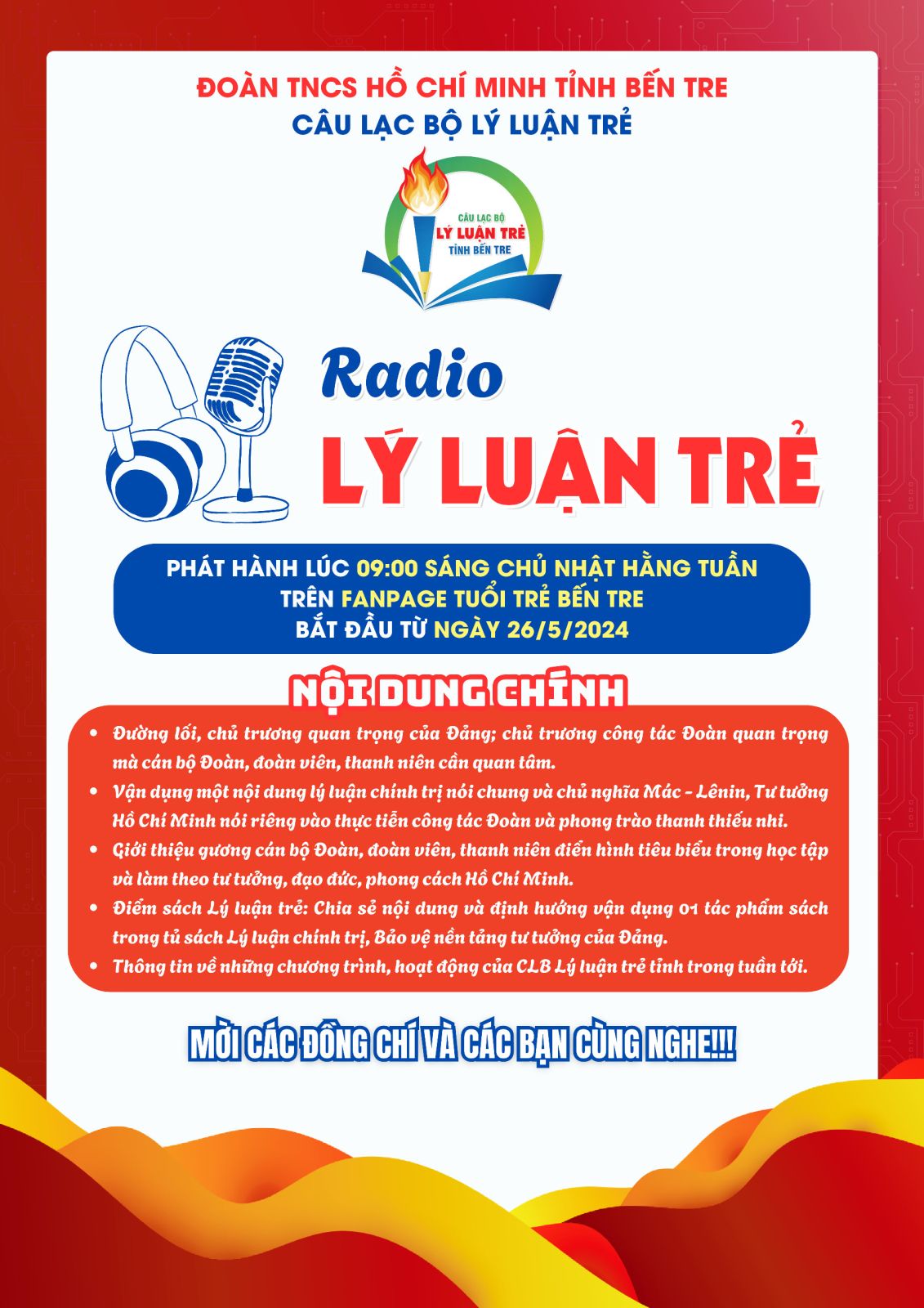 Tỉnh đoàn Bến Tre phát hành kênh Radio Lý luận trẻ trên nền tảng mạng xã hội Facebook và Youtube