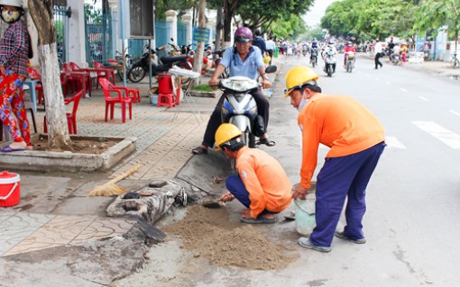 Sửa chữa miệng cống trên đường Đoàn Hoàng Minh