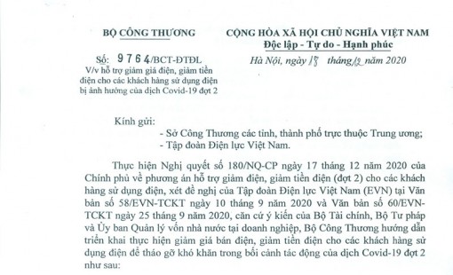 Giảm giá điện, tiền điện cho khách hàng sử dụng điện bị ảnh hưởng của dịch Covid-19 đợt 2