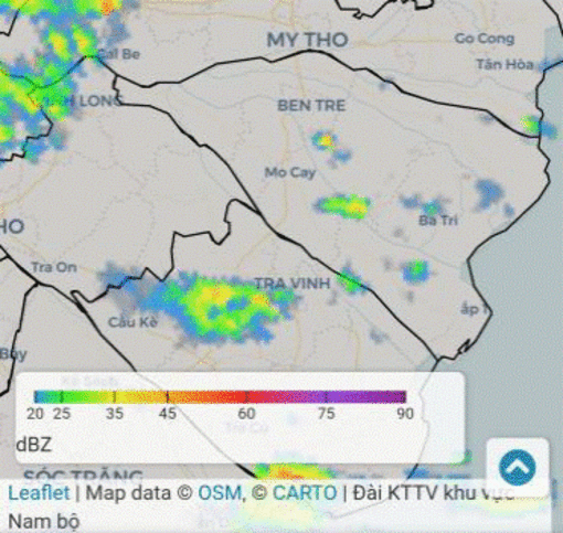 Mây giông phát triển khu vực tỉnh Bến Tre