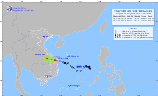 Bão số 5 suy yếu thành áp thấp nhiệt đới