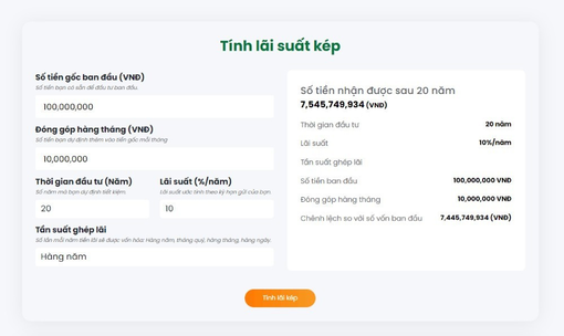 Hướng dẫn sử dụng công cụ tính lãi kép online của Fingo