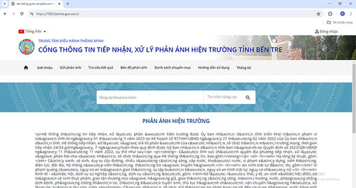 Hệ thống thông tin tiếp nhận, xử lý phản ánh hiện trường tỉnh Bến Tre
