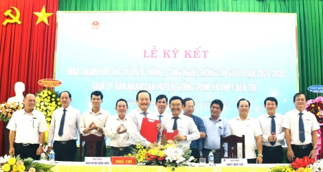 VNPT Bến Tre và UBND huyện Giồng Trôm ký kết hợp thỏa thuận hợp tác về viễn thông, công nghệ thông