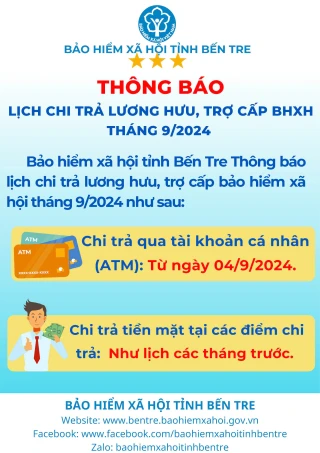 Thông báo lịch chi trả lương hưu, trợ cấp bảo hiểm xã hội tháng 9-2024