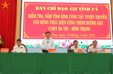 Kiểm tra, nắm tình hình thực hiện công trình Đường dây 110kV Ba Tri - Bình Thạnh và dự án cầu Ba Lai 8